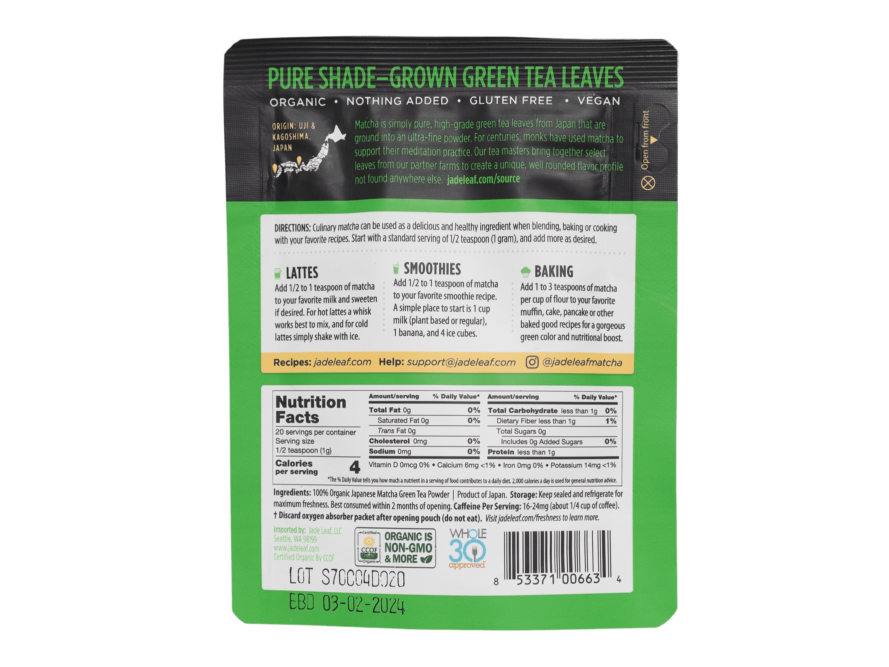 Matcha Green Tea Powder Jade Leaf Organic - Authentic Japanese Origin ...