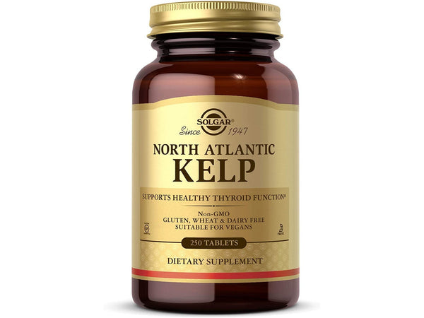 KELP North Atlantic, SOLGAR , 250 Tablets - Natural Source of Iodine - Supports Healthy Thyroid Function - Gluten Free, Dairy Free, Kosher - 250 Servings