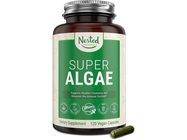 Super Algae Certified Organic Spirulina and Chlorella Vegan Capsules - Blue Green Algae Powder Supplement to Support Energy, Immune System and Healthy Gut - Non-GMO, By Nested Naturals.