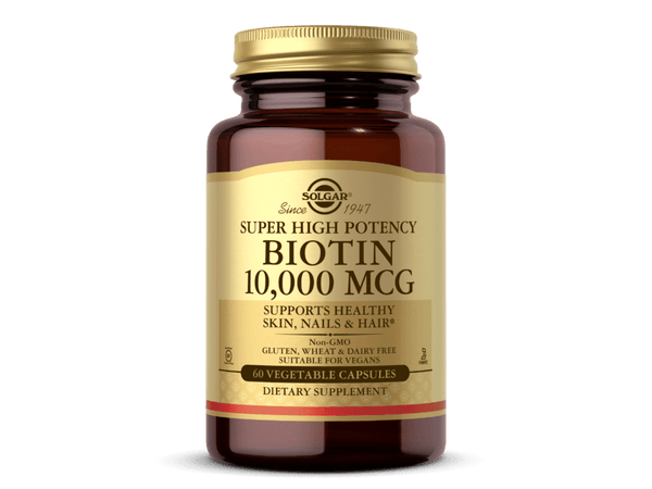 Solgar Biotin 10,000 mcg, 120 Vegetable Capsules - Energy, Metabolism, Promotes Healthy Skin, Nails & Hair - Super High Potency - Non-GMO, Vegan, Gluten Free, Dairy Free, Kosher