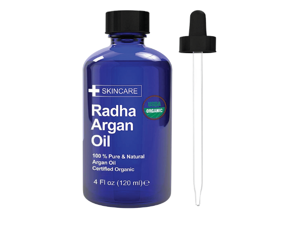 Argan Oil USDA Certified Organic, 4 oz. - 100% Pure Cold Pressed Moisturizing, Rejuvenating Oil for Face, Skin, Hair, Men & Women, By Radha Beauty