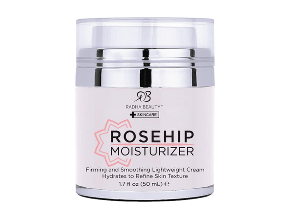 Radha Beauty Glow Boosting Rosehip Moisturizer,1.7 fl oz. for Face, Neck, Decollete - Super Moisturizing Facial Lightweight Cream, Anti-Aging & Brightening - Daily for Dry, Sensitive & Oily Skin